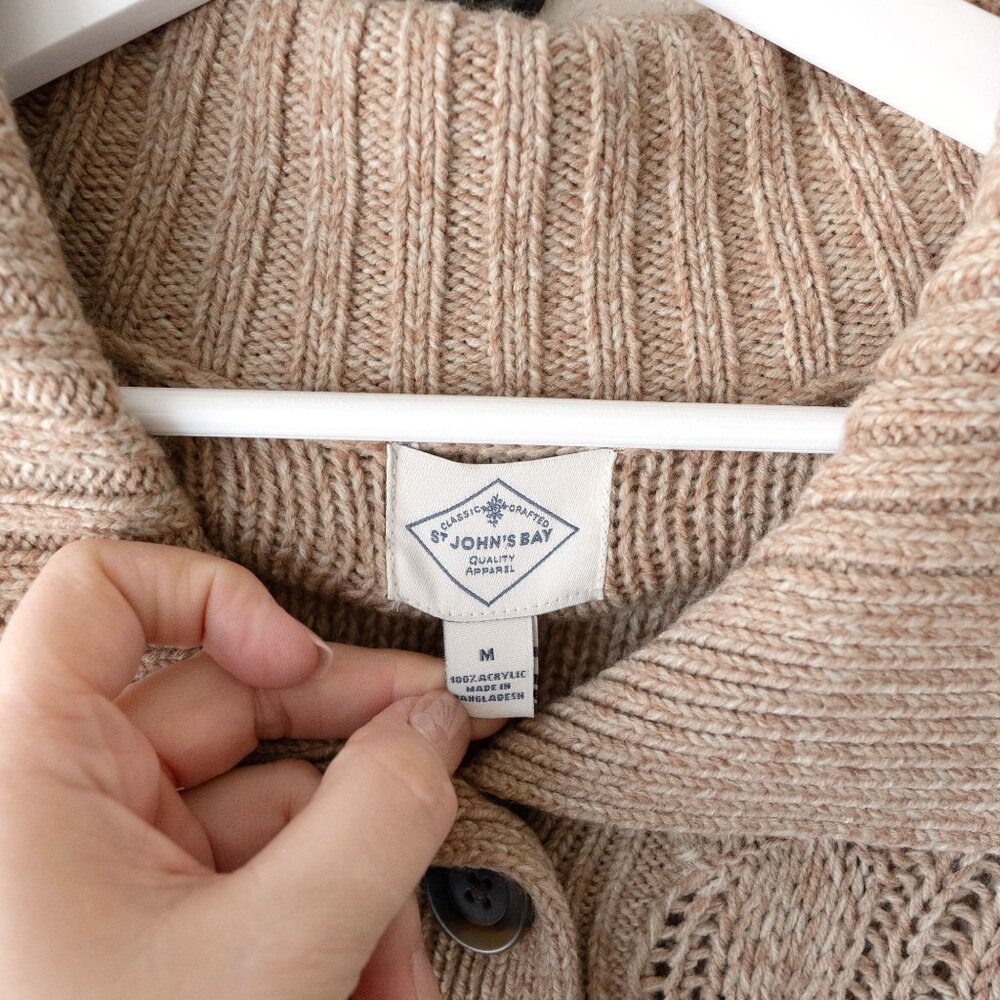 St. John’s Bay Cable Knit Cardigan Sweater Women’s M Shawl Collar Academia Cabin - Picture 3 of 12